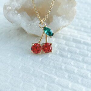 New Gold Kate Spade Ma Cherie Cherry Red Zircon Necklace